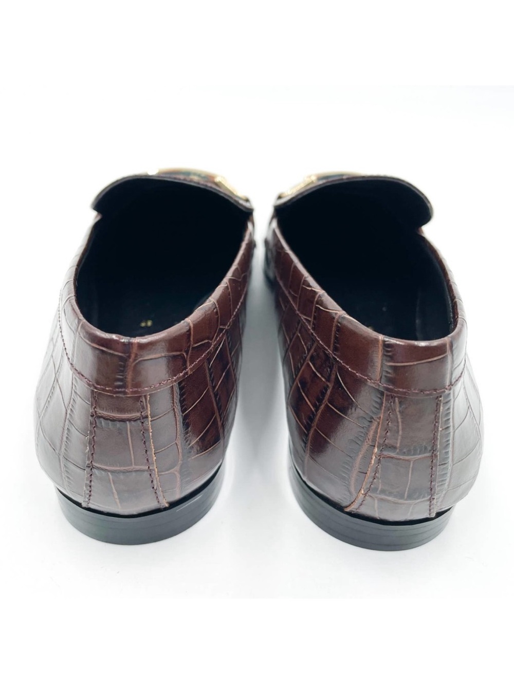 Zara Brown Croc-Embossed Leather Bit Loafers 37 6.5 - Picture 3 of 10